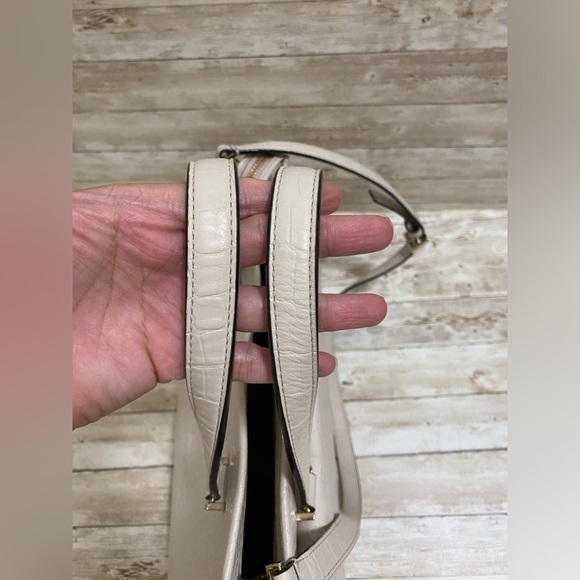 Kate Spade Purse Large Beige Pebbled Leather Crocodile Embossed - Picture 15 of 16